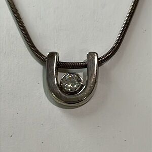 Sterling silver Lucky horseshoe clear glass bead Italian sterling silver chain
